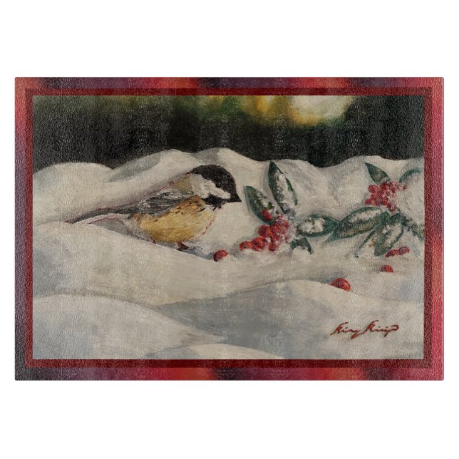 Carol the Chick-a-Dee with Mistletoe  Schneidebrett (Vorderseite)