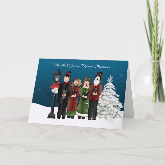 Carolers Winter Scene Feiertagskarte (Vorderseite)