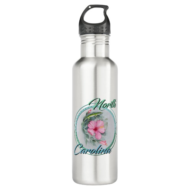 Carolina Anole & Hibiskus Edelstahlflasche (Vorderseite)