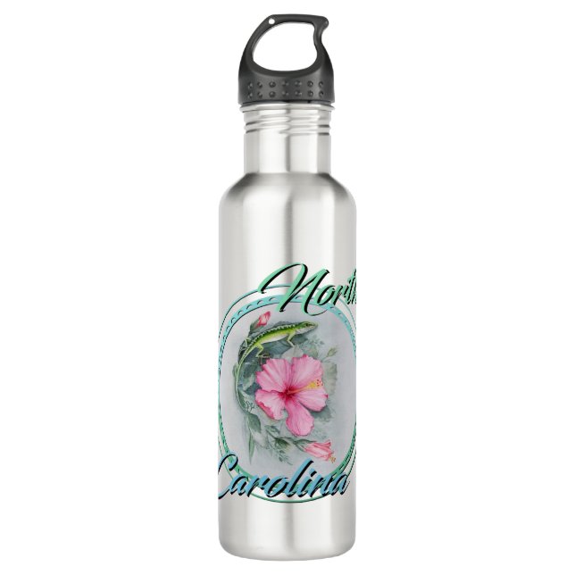 Carolina Anole & Hibiskus Edelstahlflasche (Vorderseite)