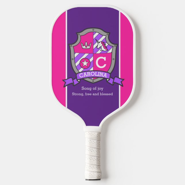 Carolina Name bedeutet Buchstabe c rosa Wappen uni Pickleball Schläger (Vorderseite)