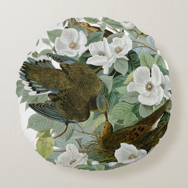 Carolina Pigeon Audubon Morning Dove Rundes Kissen (Vorderseite)