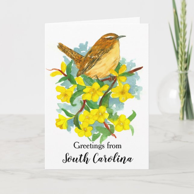 Carolina Wren Bird Yellow Jessamine Blank Karte (Vorderseite)