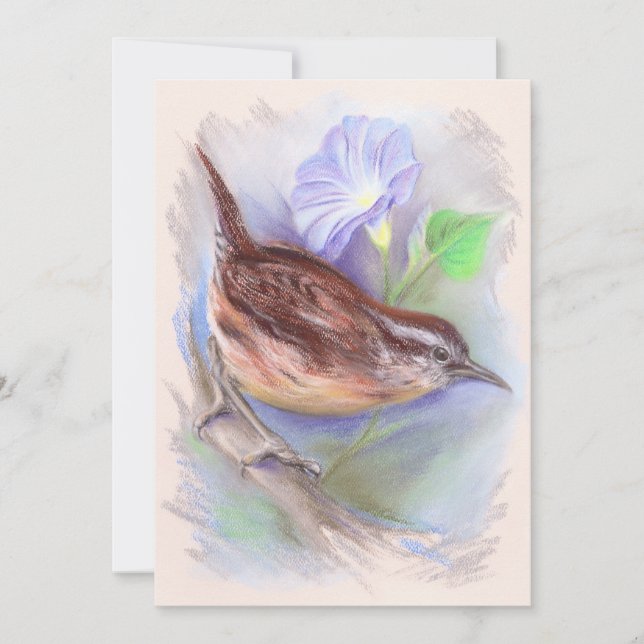 Carolina Wren mit den Blume der Morning Glory Einladung (Vorderseite)