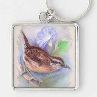Carolina Wren mit den Blume der Morning Glory Schlüsselanhänger