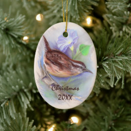 Carolina Wren mit Morning Gloriage Blume Urlaub Keramikornament