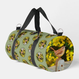 Carolina Wren über Zaunmalerei Original Vogelkunst Duffle Bag