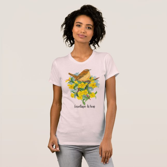 Carolina Wren Yellow Jessamine Watercolor T-Shirt (Vorne ganz)