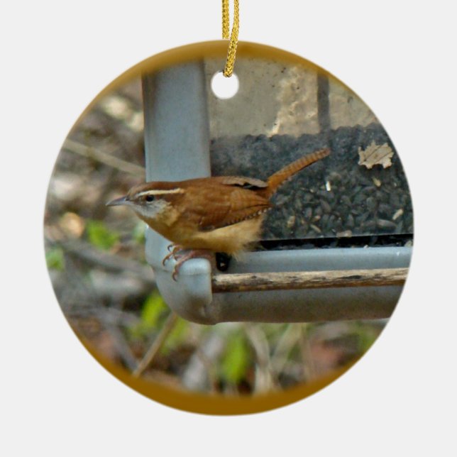 Carolina-Zaunkönig-Weihnachtsverzierung Keramik Ornament (Vorne)