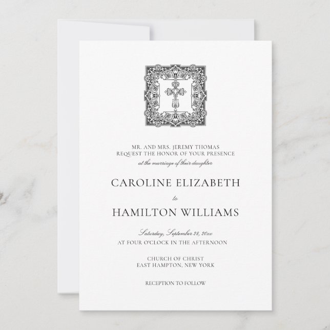 Caroline Simple Black Script Christlich Wedding Einladung (Vorderseite)