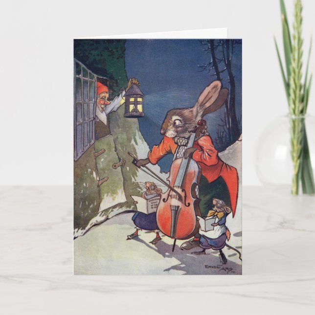 Caroling Animals Vintage Weihnachtskarte Karte (Vorderseite)
