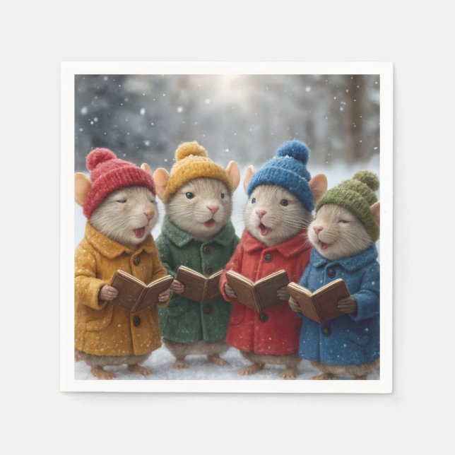 Caroling Christmas Mice In Snow Serviette (Vorderseite)