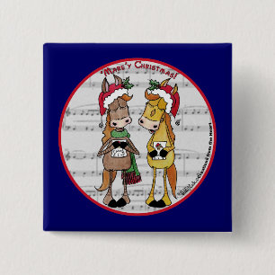 Caroling Horses - 'Mare'y Christmas Button