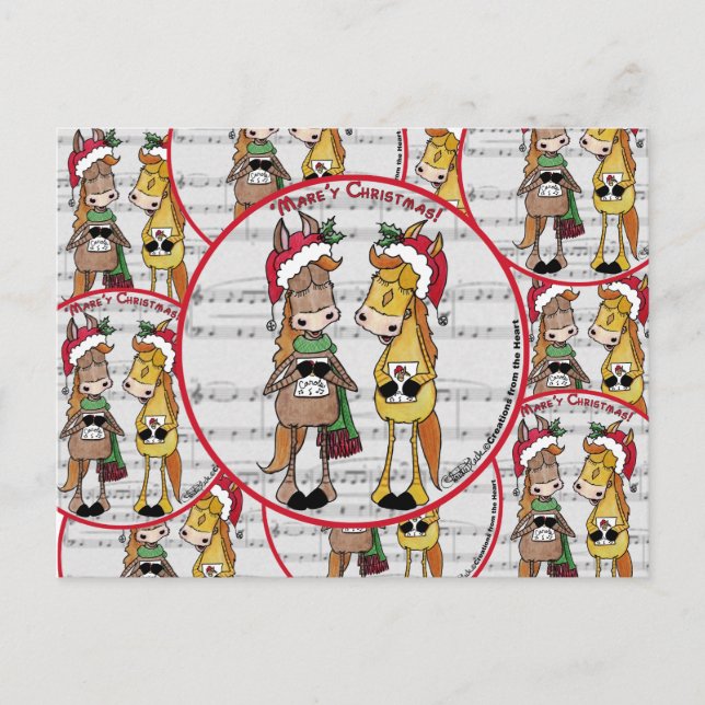 Caroling Horses - 'Mare'y Christmas Feiertagspostkarte (Vorderseite)