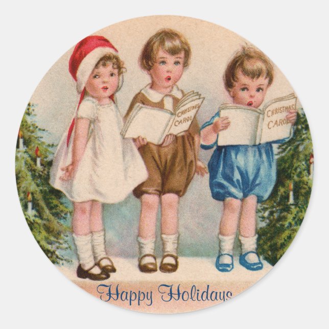 Caroling Kids Happy Holidays Stickers (Devant)