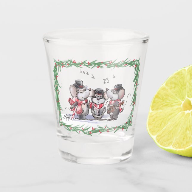 Caroling mit Mic, Mac und Moe Shot Glass Schnapsglas (Vorderseite)