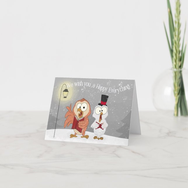 Caroling Owls Karte (Vorderseite)