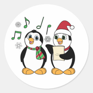 Caroling Pinguine im Schnee-Aufkleber Runder Aufkleber