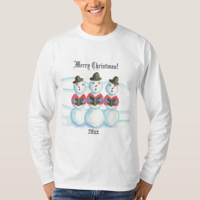 Caroling Snowmen Frohe Weihnachts-Shirts T-Shirt (Vorderseite)