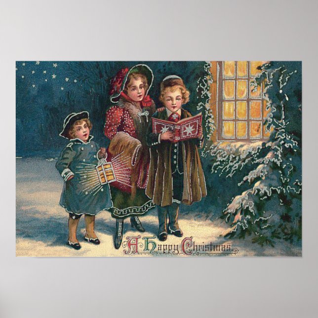 Caroling von niedlichen Kindern Poster (Vorne)