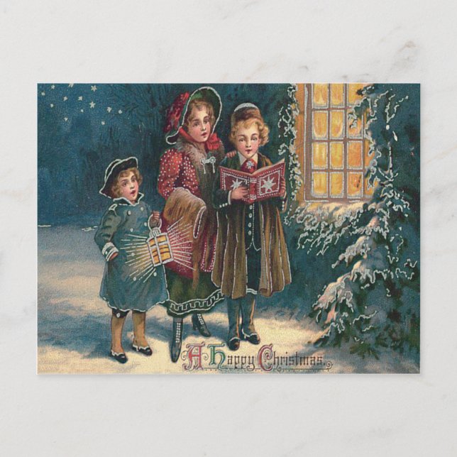 Caroling von niedlichen Kindern Postkarte (Vorderseite)