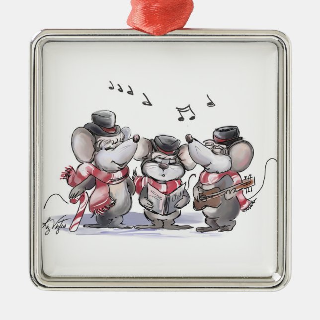 Caroling with Mic, Mac & Moe Square Ornament (Vorne)