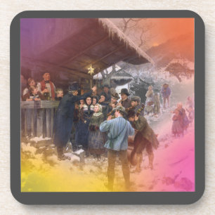 Carolsänger in Viktorianischen Zeiten Winterszene. Getränkeuntersetzer