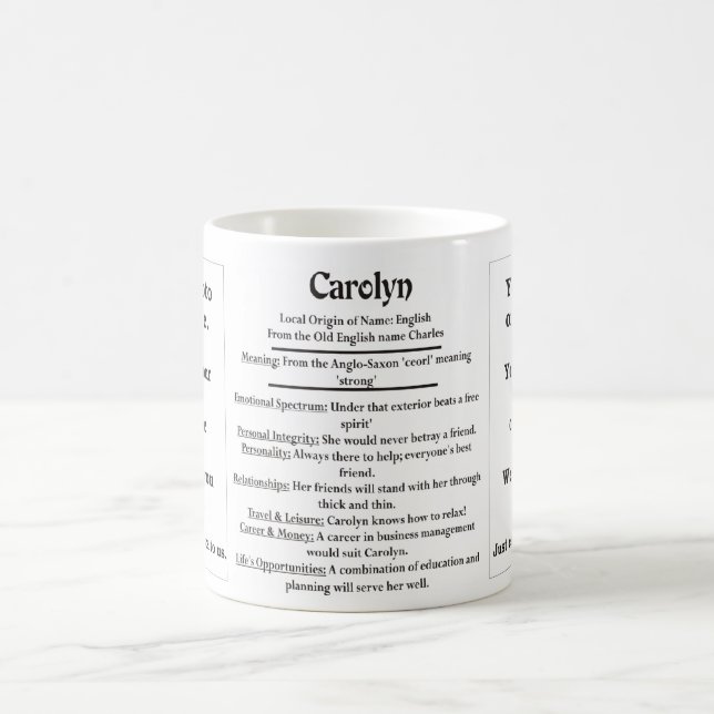 Carolyn, der Ursprung und die Bedeutung Kaffeetasse (Mittel)