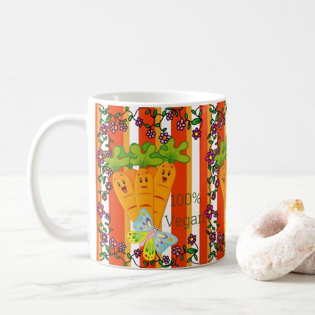 Carottes 100% Vegan, Mug Floral Orange (Avec donut)