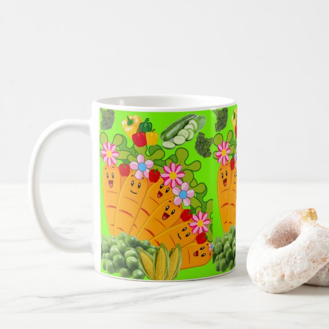 Carottes vertes Pois floraux Mug (Avec donut)