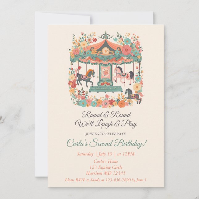 Carousel Carnival deuxième invitation anniversaire (Devant)