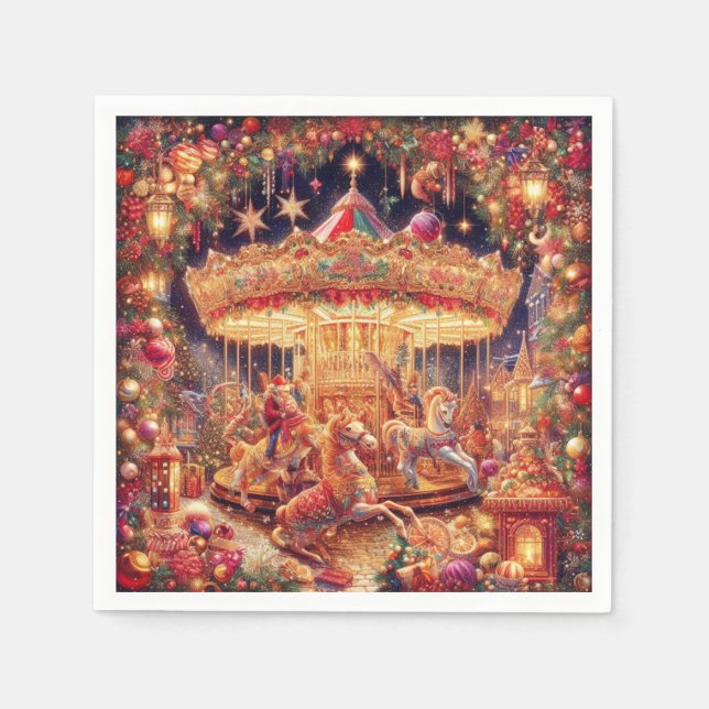 Carousel de Noël Serviettes en papier Joy' ! (Devant)