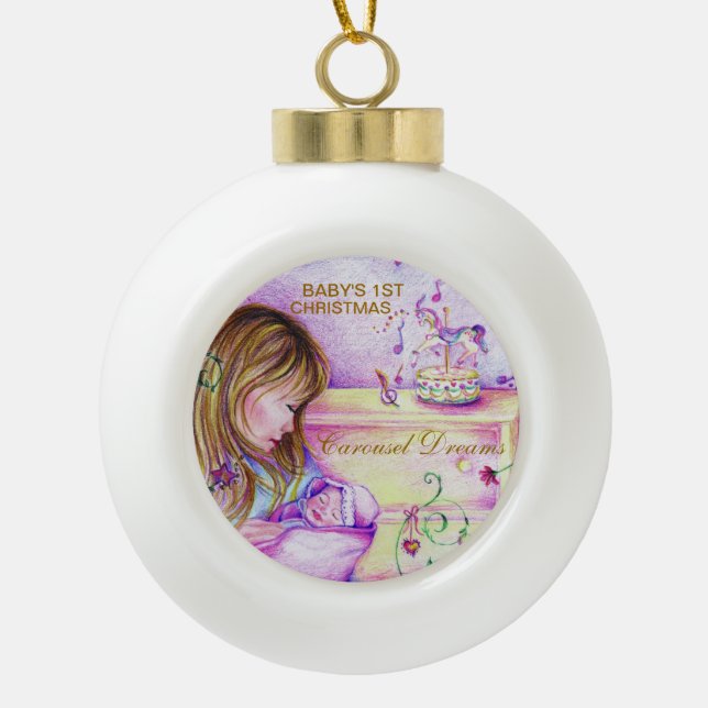 Carousel Dreams Baby's 1. Weihnachtsschmuck Keramik Kugel-Ornament (Vorderseite)
