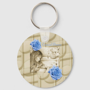 Carousel Dreams Blue Rose Vintag Button Schlüssela Schlüsselanhänger