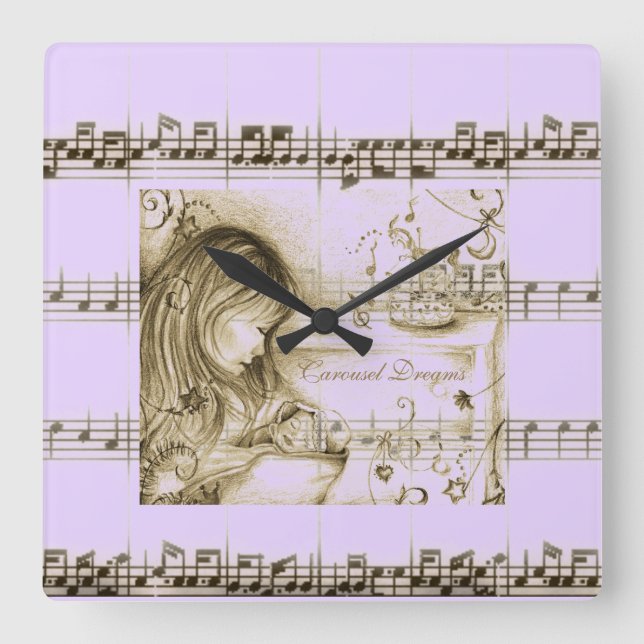 Carousel Dreams Lila Vintage Musik Uhr (Vorderseite)