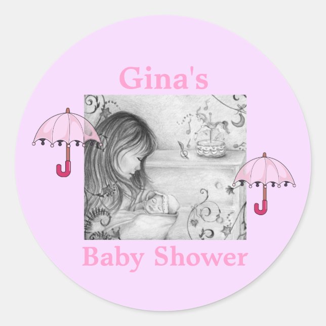 Carousel Dreams Pink Umbrella Round Stickers (Vorderseite)