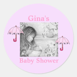 Carousel Dreams Pink Umbrella Round Stickers