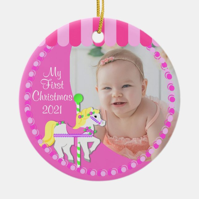 Carousel First Christmas Keramik Ornament (Vorne)