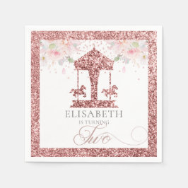 Carousel Floral Glitzer zum zweiten Geburtstag Serviette