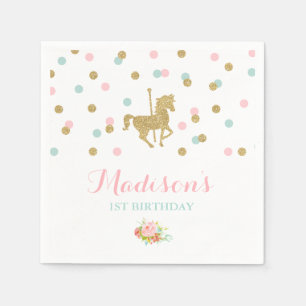 Carousel Geburtstagsparty Napkin Pink Gold Karusse Serviette