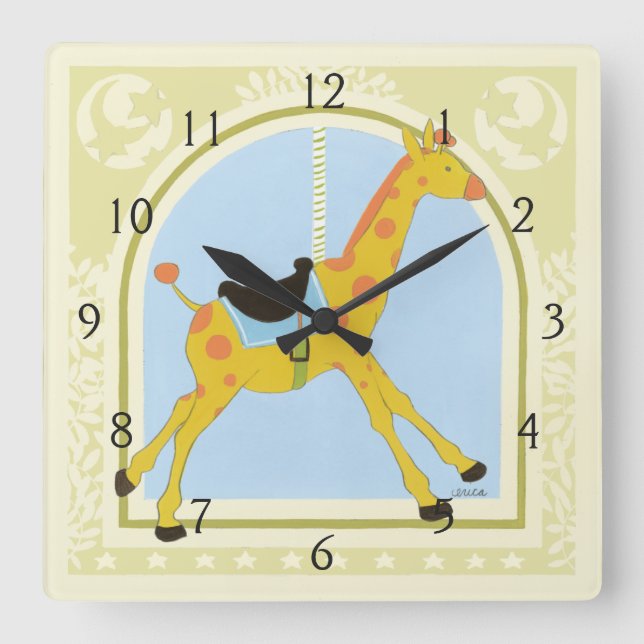 Carousel Giraffe by June Erica Vess Quadratische Wanduhr (Vorderseite)