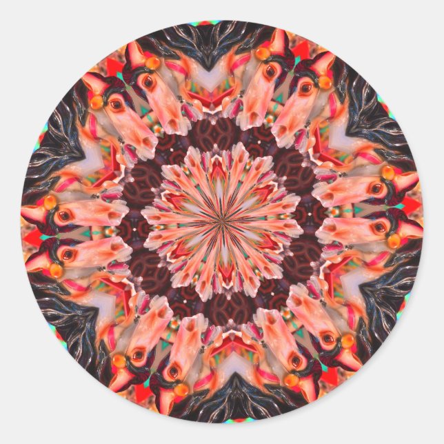 Carousel Horse Abstrakt Kaleidoskop Art Runder Aufkleber (Vorderseite)