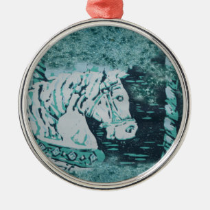 Carousel Horse Aquamarine Silbernes Ornament