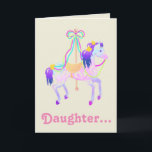 Carousel Horse Birthday card Karte<br><div class="desc">Perfekt for Daughter's Birthday! Pretty Carousel Horse with ribbons and butterflies on pink and purple stripes. Text: Daughter. May your dreams come true! HAPPY BIRTHDAY *Visit PartyFactory Sammlungen for matching Carousel Horse products!</div>