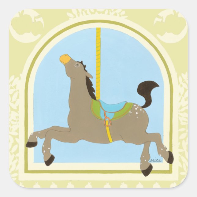 Carousel Horse by June Erica Vess Quadratischer Aufkleber (Vorderseite)
