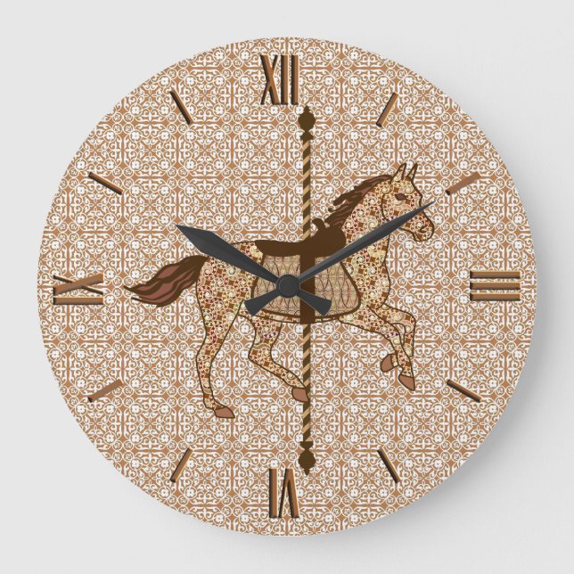 Carousel Horse - Chocolate Brown and Tan Große Wanduhr (Vorderseite)