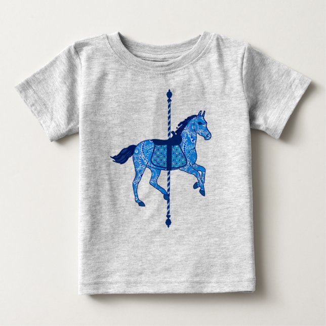 Carousel Horse - Cobalt und Sky Blue Baby T-shirt (Vorderseite)