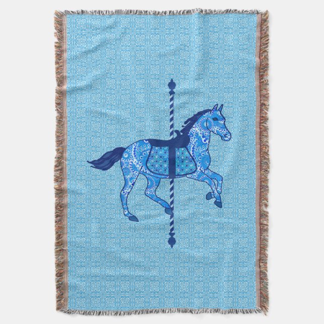Carousel Horse - Cobalt und Sky Blue Decke (Vorderseite Vertikal)