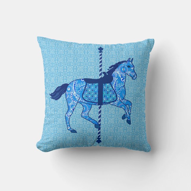 Carousel Horse - Cobalt und Sky Blue Kissen (Vorderseite)