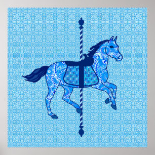Carousel Horse - Cobalt und Sky Blue Poster